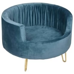 Canapé Design Rond Bleu Pétrole Pour Petit Chien – 48×33 Cm