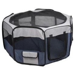 Parc Pliable Bleu Et Gris Pour Chien Avec Sac De Transport – 84x84x43 Cm