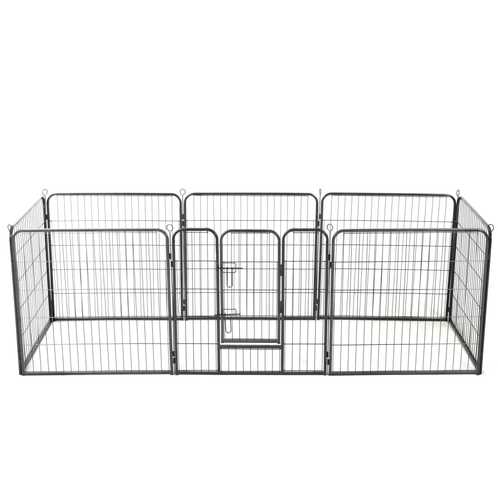 Parc Modulable En Acier Noir Pour Chien – 8 Panneaux De 80×80 Cm