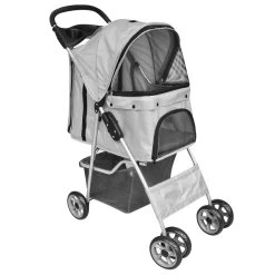 Poussette Pliable Pour Chiens – Gris – Jusqu’à 15kg
