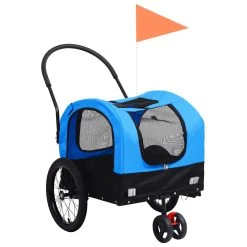 Remorque De Vélo Et Poussette Pour Chiens Bleu Et Noir – 2-en-1
