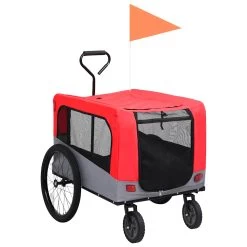 Remorque De Vélo Et Poussette Pour Chiens Rouge Et Gris – 2-en-1 – XXL