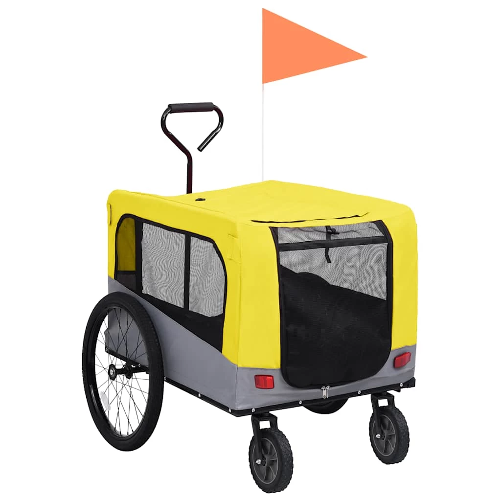 Remorque De Vélo Et Poussette Pour Chiens Jaune Et Gris – 2-en-1 – XXL