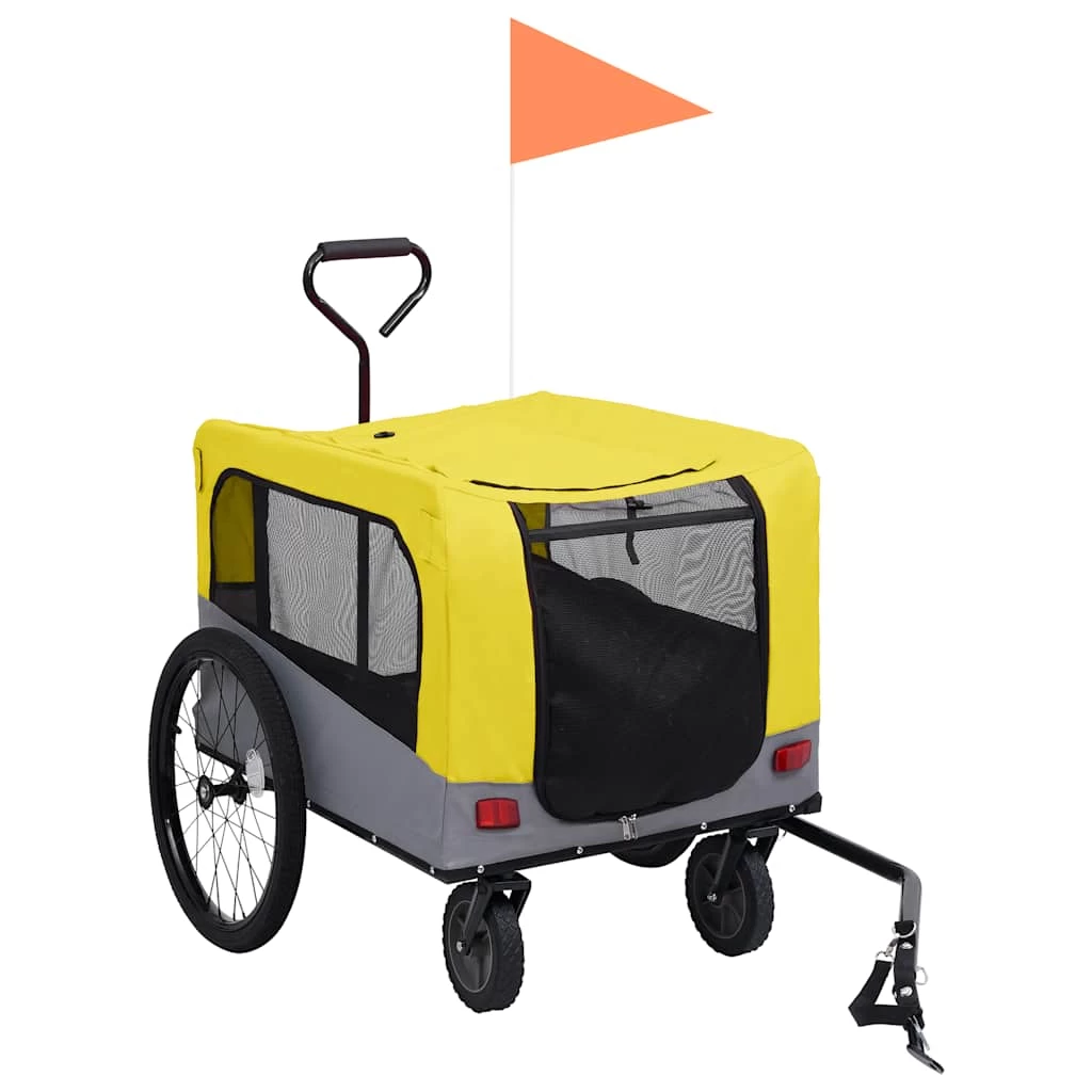 Remorque De Vélo Et Poussette Pour Chiens Jaune Et Gris – 2-en-1 – XXL – Image 2