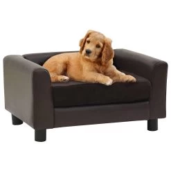 Canapé Pour Petit Chien Marron En Similicuir – 60x43x30 Cm