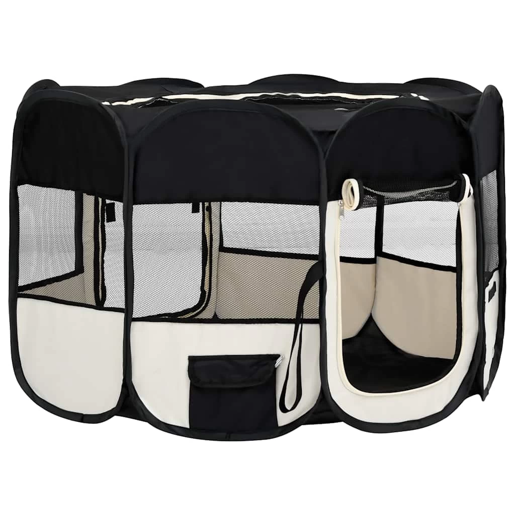 Parc Pliable Noir Et Crème Pour Chien Avec Sac De Transport – 125x125x61cm – Image 3