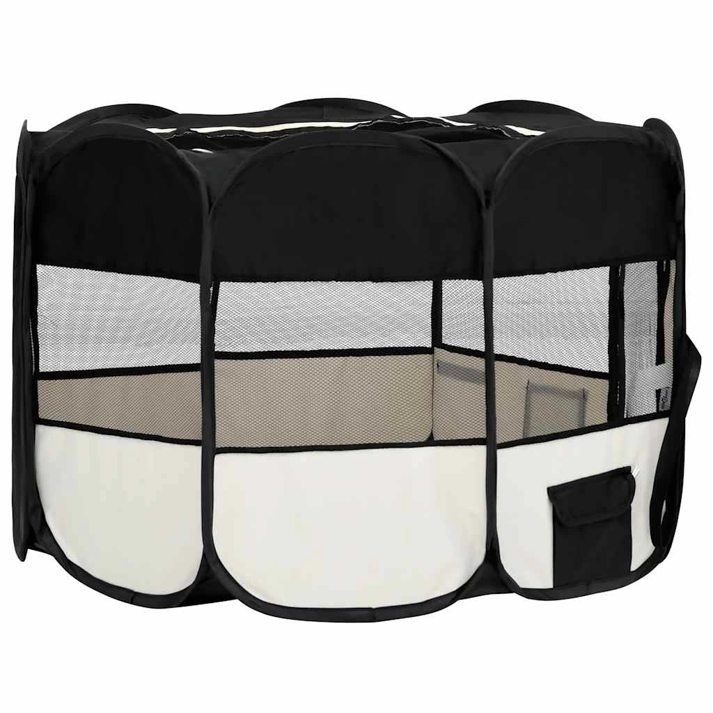 Parc Pliable Noir Et Crème Pour Chien Avec Sac De Transport – 125x125x61cm – Image 4