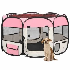 Parc Pliable Rose Pour Chien Avec Sac De Transport – 110x110x58 Cm