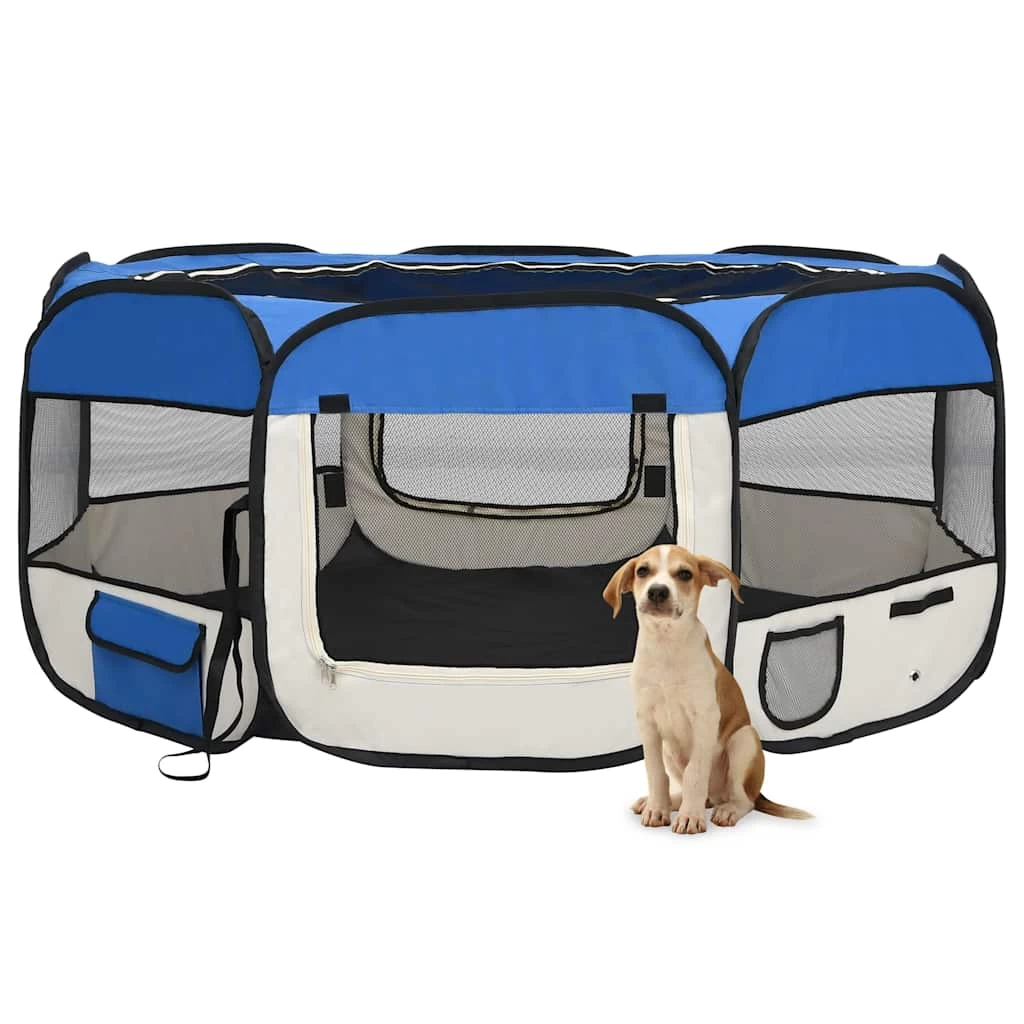 Parc Pliable Bleu Pour Chien Avec Sac De Transport – 145x145x61cm