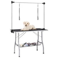 Table De Toilettage Réglable Et Pliable Pour Chien – 2 Attaches – Bras Double – Panier – 110x60x76 Cm