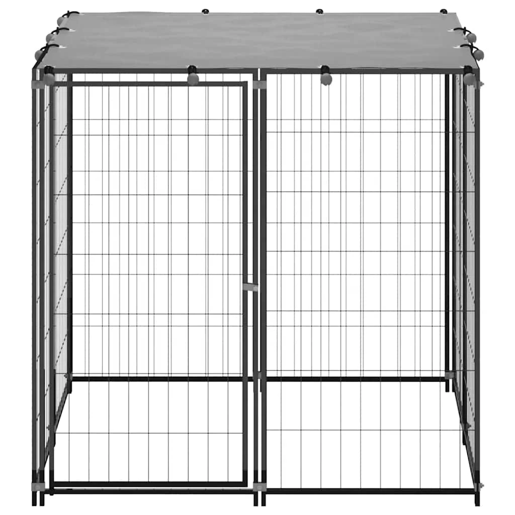 Chenil D’extérieur En Acier Noir Pour Chien – Panneaux à Maille – 110x110x110 Cm – 1m² – Image 2