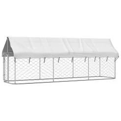 Chenil D’extérieur En Acier Galvanisé Avec Toit Pour Chien – Panneaux à Mailles – 400x100x150 Cm – 4m²