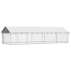 Chenil D’extérieur En Acier Galvanisé Avec Toit Pour Chien – Panneaux à Mailles – 600x200x150 Cm – 12m²