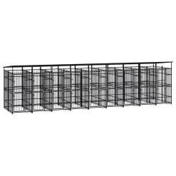 Chenil D’extérieur En Acier Noir Avec Toit Pour Chien – 9 Chenils Individuels Modulables – Panneaux à Barreaux – 870x200x230 Cm – 17m²