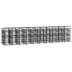 Chenil D’extérieur En Acier Noir Avec Toit Pour Chien – 10 Chenils Individuels Modulables – Panneaux à Barreaux – 970x200x230 Cm – 20m²
