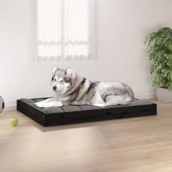 Lit En Bois De Pin Noir Pour Grand Chien – 101,5x74x9 Cm