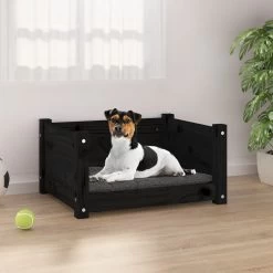 Lit En Bois De Pin Noir Pour Petit Chien -55,5×45,5×28 Cm