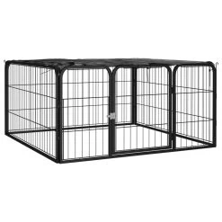 Parc En Acier Noir Avec Toit Pour Chien – 4 Panneaux De 100x50cm – 1m²