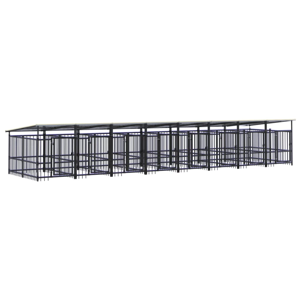 Chenil D’extérieur En Acier Noir Avec Toit Pour Chien – 8 Chenils Individuels Modulables – Panneaux à Barreaux – 780x200x130 Cm – 15m² – Image 2