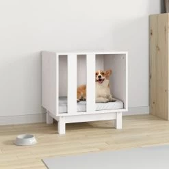 Niche D’intérieur En Bois Blanc Pour Petit Chien – 50x40x52 Cm