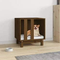 Niche D’intérieur En Bois Marron Pour Petit Chien – 50x40x52 Cm