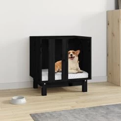 Niche D’intérieur En Bois Noir Pour Petit Chien – 50x40x52 Cm