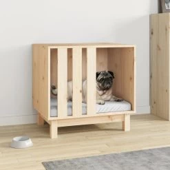 Niche D’intérieur En Bois Naturel Pour Chien – 60x45x57 Cm