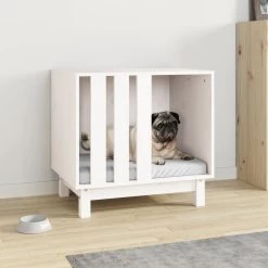Niche D’intérieur En Bois Blanc Pour Chien – 60x45x57 Cm