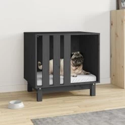 Niche D’intérieur En Bois Gris Pour Chien – 60x45x57 Cm
