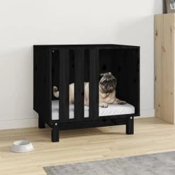 Niche D’intérieur En Bois Noir Pour Chien – 60x45x57 Cm
