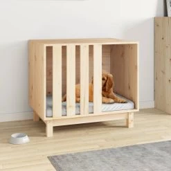 Niche D’intérieur En Bois Naturel Pour Chien – 70x50x62 Cm