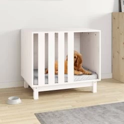 Niche D’intérieur En Bois Blanc Pour Chien – 70x50x62 Cm