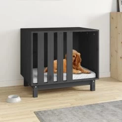Niche D’intérieur En Bois Gris Pour Chien – 70x50x62 Cm