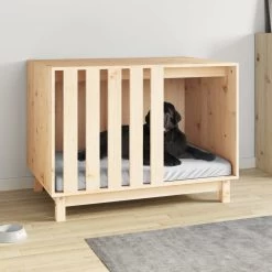 Niche D’intérieur En Bois Naturel Pour Chien – 90x60x67 Cm