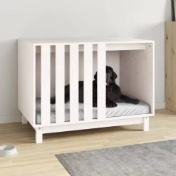 Niche D’intérieur En Bois Blanc Pour Chien – 90x60x67 Cm