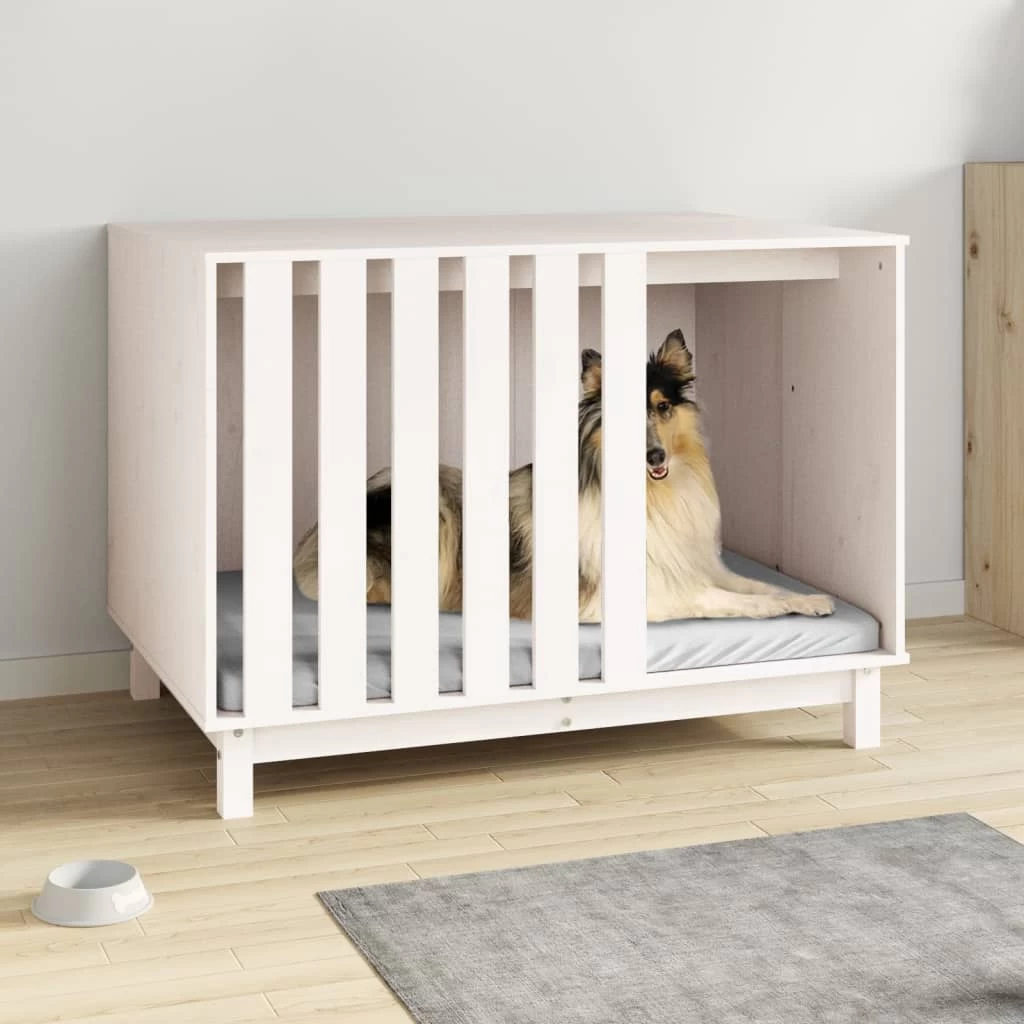 Niche D’intérieur En Bois Blanc Pour Grand Chien – 100x70x72 Cm