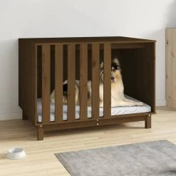 Niche D’intérieur En Bois Marron Pour Grand Chien – 100x70x72 Cm