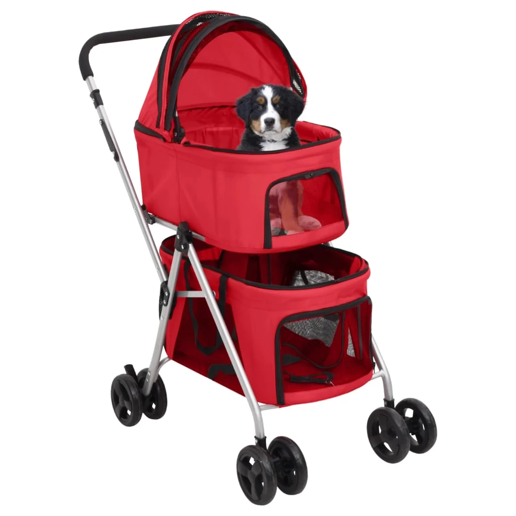 Poussette Pliable Pour Chiens – Rouge – Deux Niveaux – Image 2