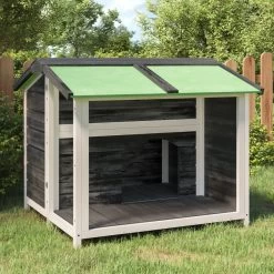 Niche En Bois Gris Avec Terrasse Pour Chien – 100x90x80 Cm