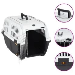 Cage De Transport En Plastique Noir Et Porte En Métal Pour Chien – 55x36x35 Cm