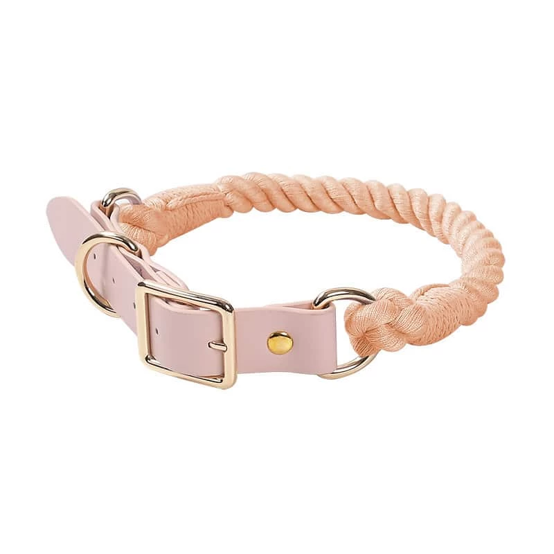 Collier Chien En Cuir Et Corde Tressé Poudre Nude
