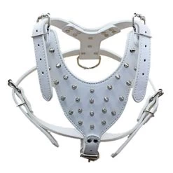 Harnais Cuir à Clous Pour Gros Chiens Blanc