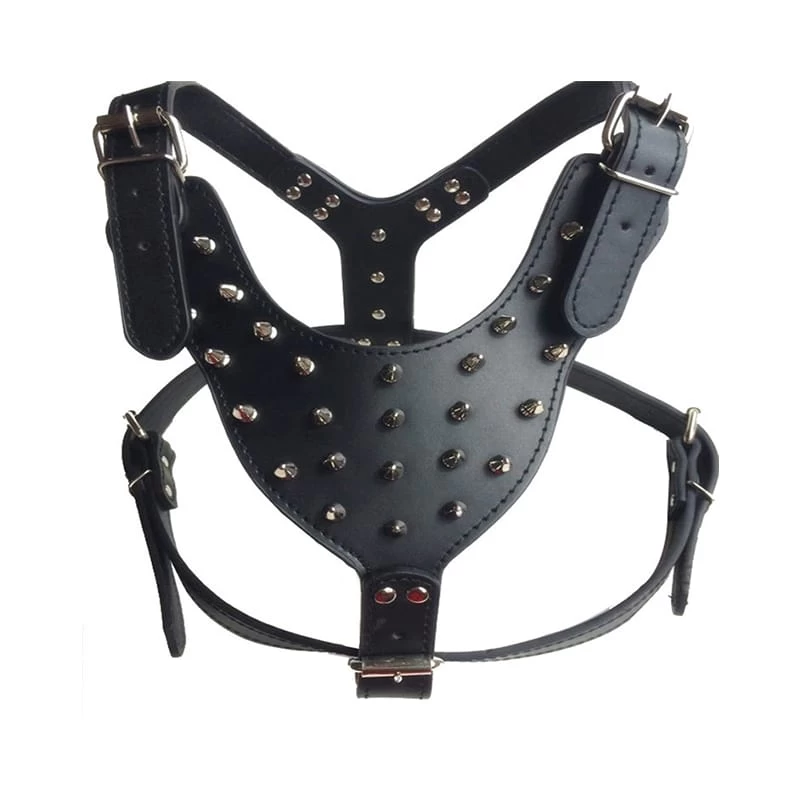 Harnais Cuir à Clous Pour Gros Chiens Noir