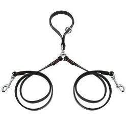 Laisse Double Pour Chien En Cuir Noir